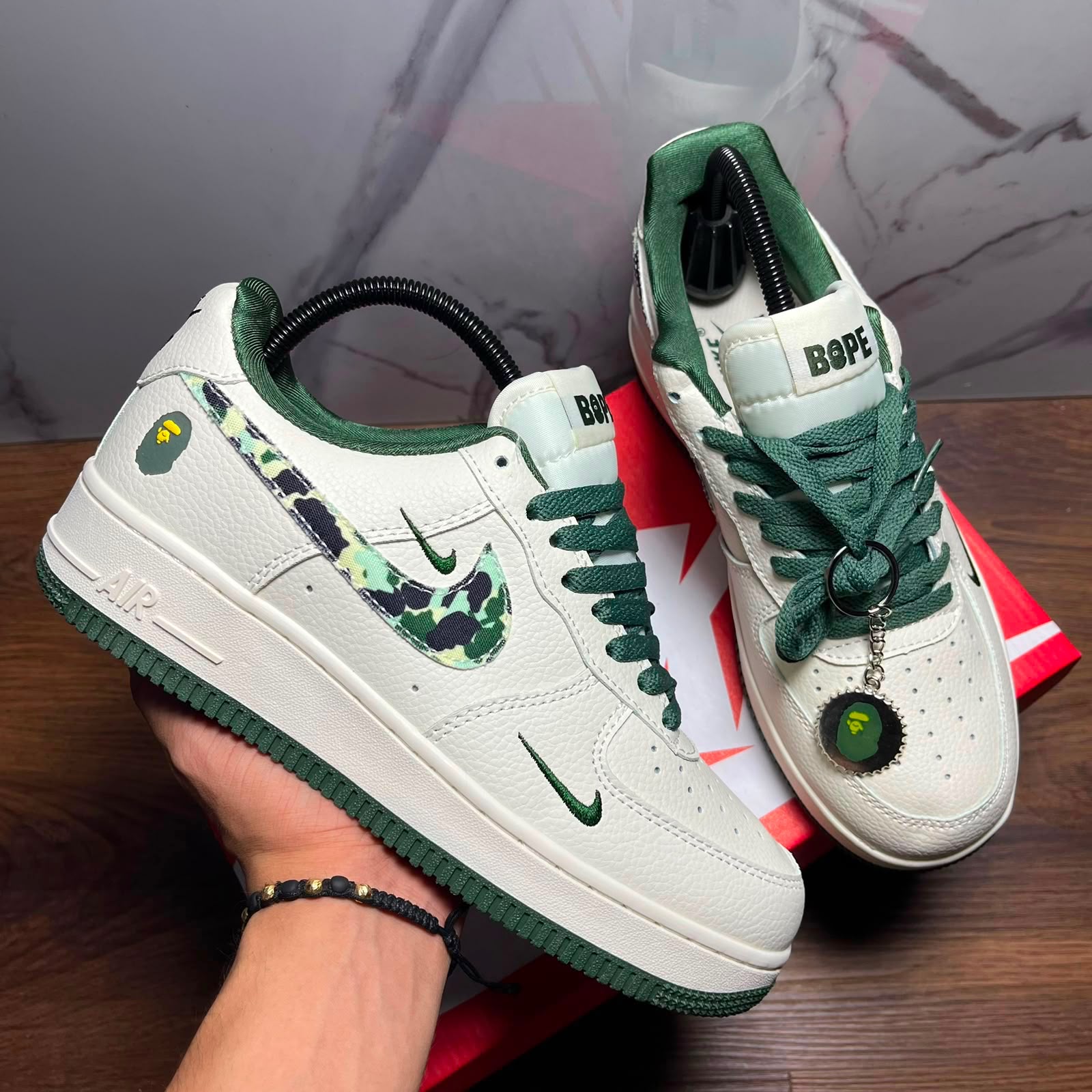 Air Force 1 Low BAPE Custom Blanco Verde Camuflaje — GZ STORE